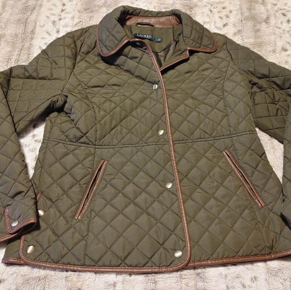 Ralph Lauren Quilted Faux Leather Trim Jacket